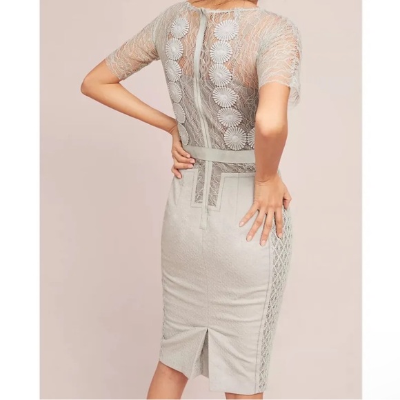 Anthropologie Byron Lars Carissima Gray Taupe Lace Tan Insert Sheath Dress 2P - Picture 2 of 4